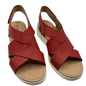 Dr Scholls Time Off Sea Red Faux Leather Platform Wedges 7.5M